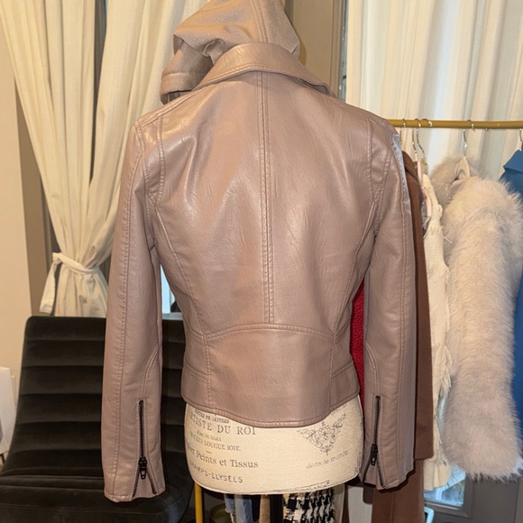 Blank NYC Taupe Leather Jacket with Removable Hood XS Women’s Coat XS - Picture 3 of 12